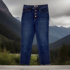 KanCan Women’s Skinny Button Fly Raw Hem Dark Denim Jeans Size 28 Style# KC9119D